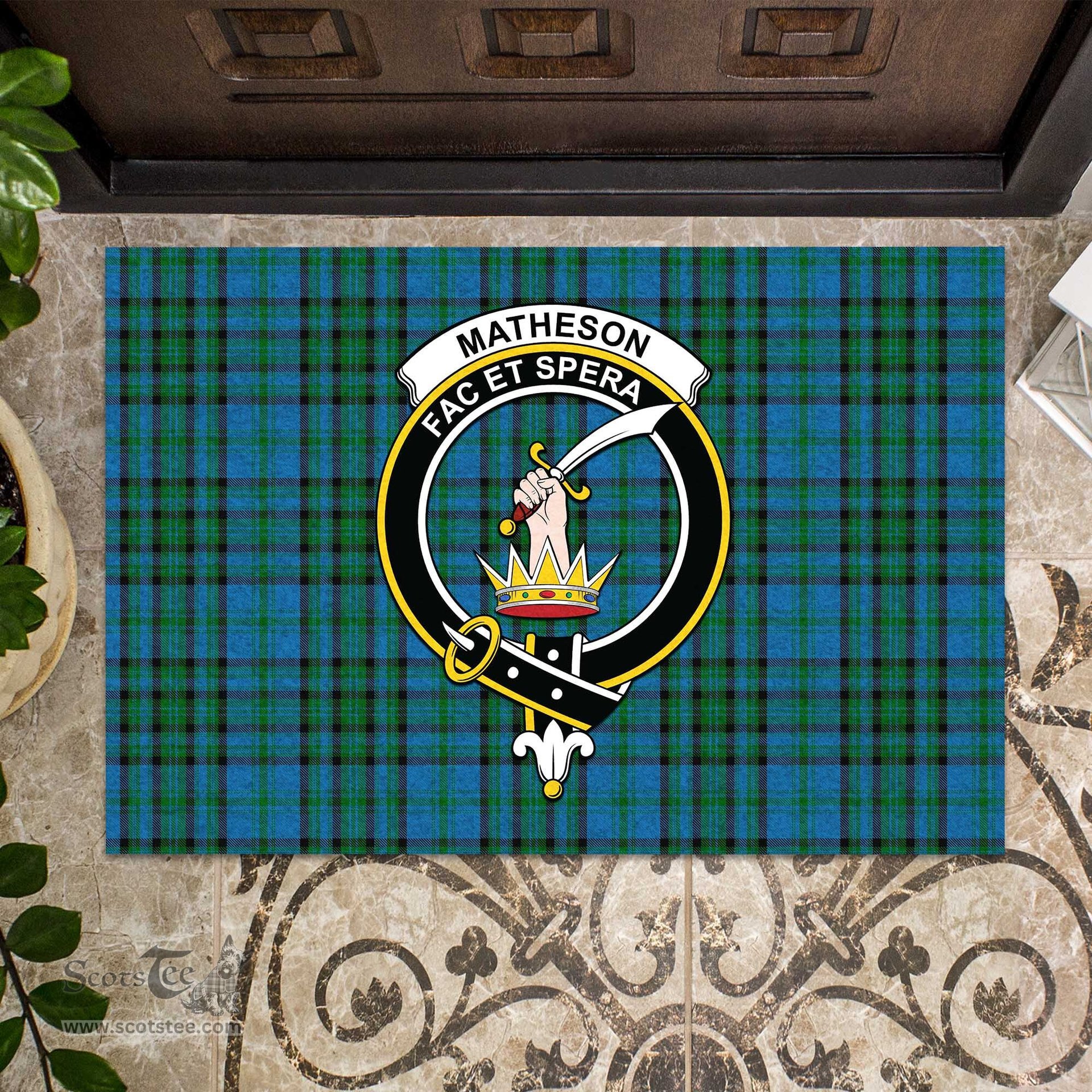 ScotsTee Shop Scottish Matheson Hunting Clan Tartan Doormat Rubber Welcome Mat