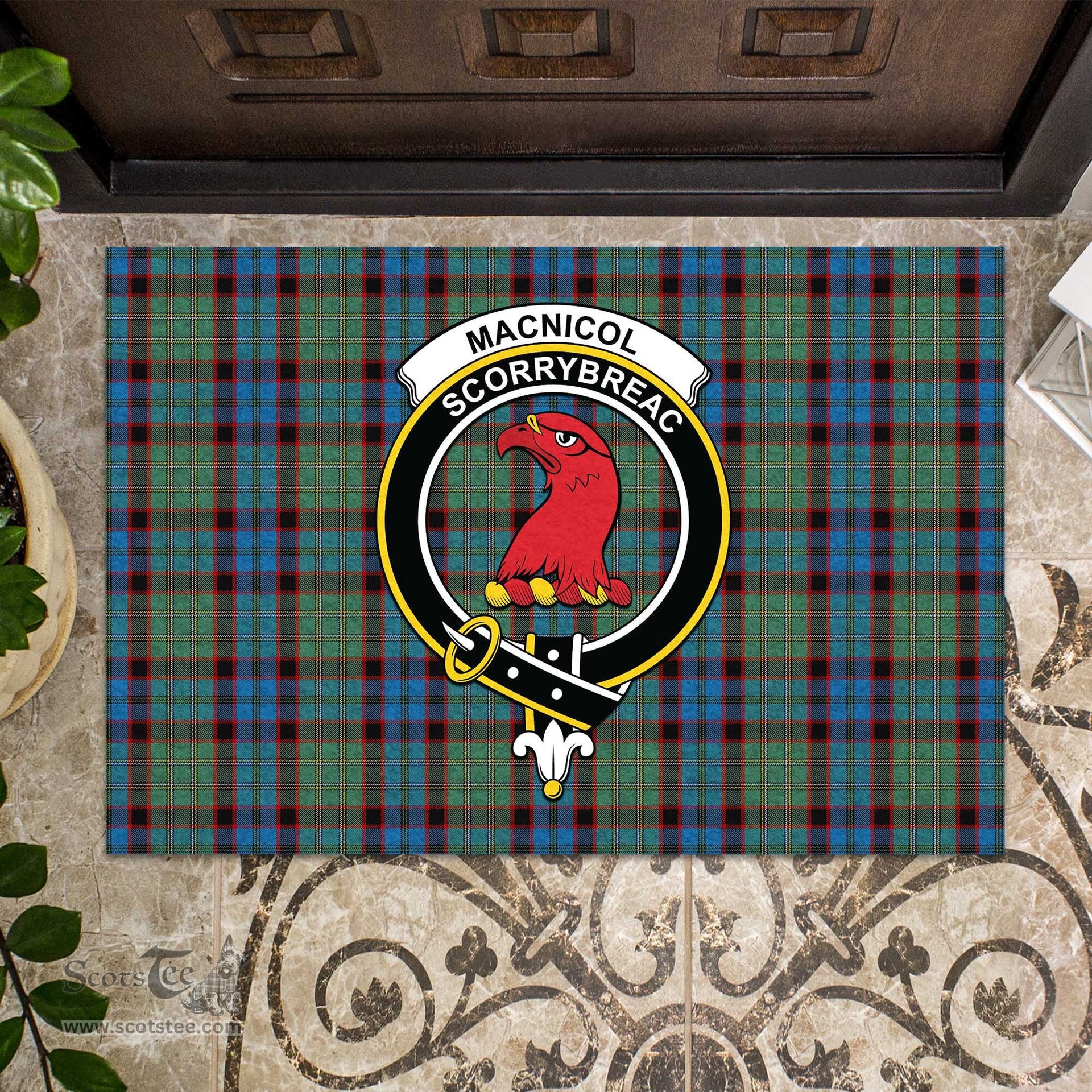 ScotsTee Shop Scottish MacNicol Hunting Clan Tartan Doormat Rubber Welcome Mat