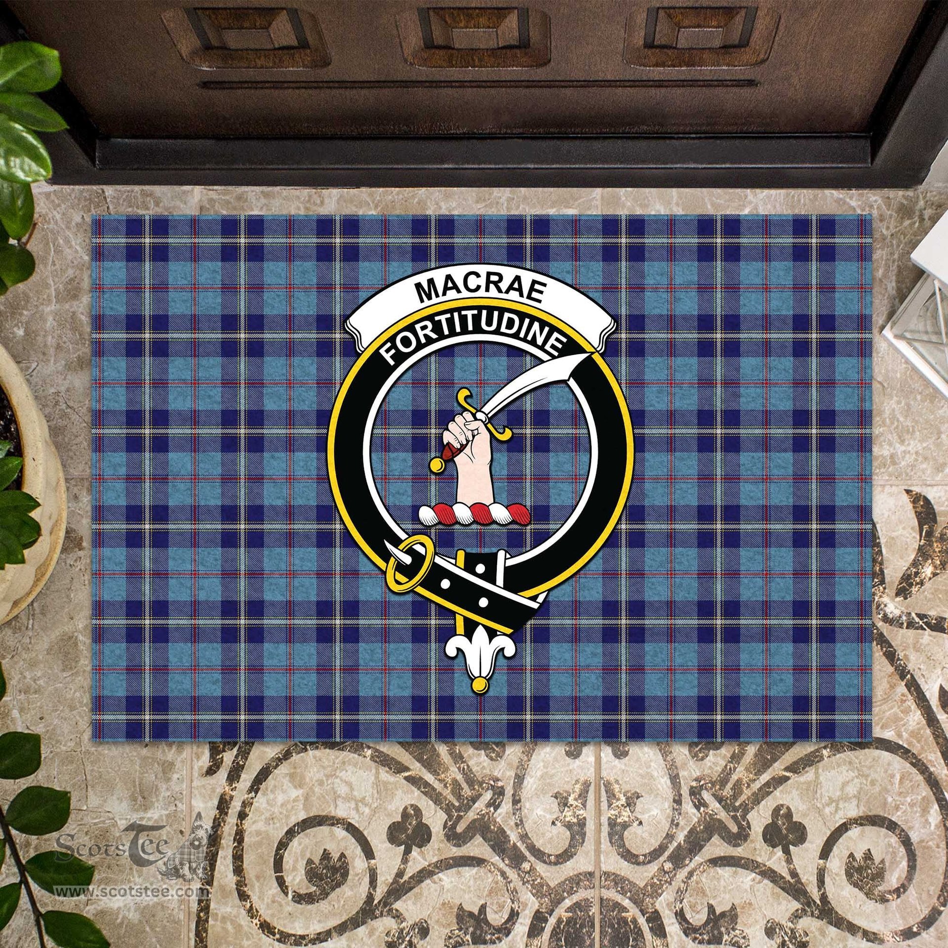 ScotsTee Shop Scottish MacRae of America Clan Tartan Doormat Rubber Welcome Mat