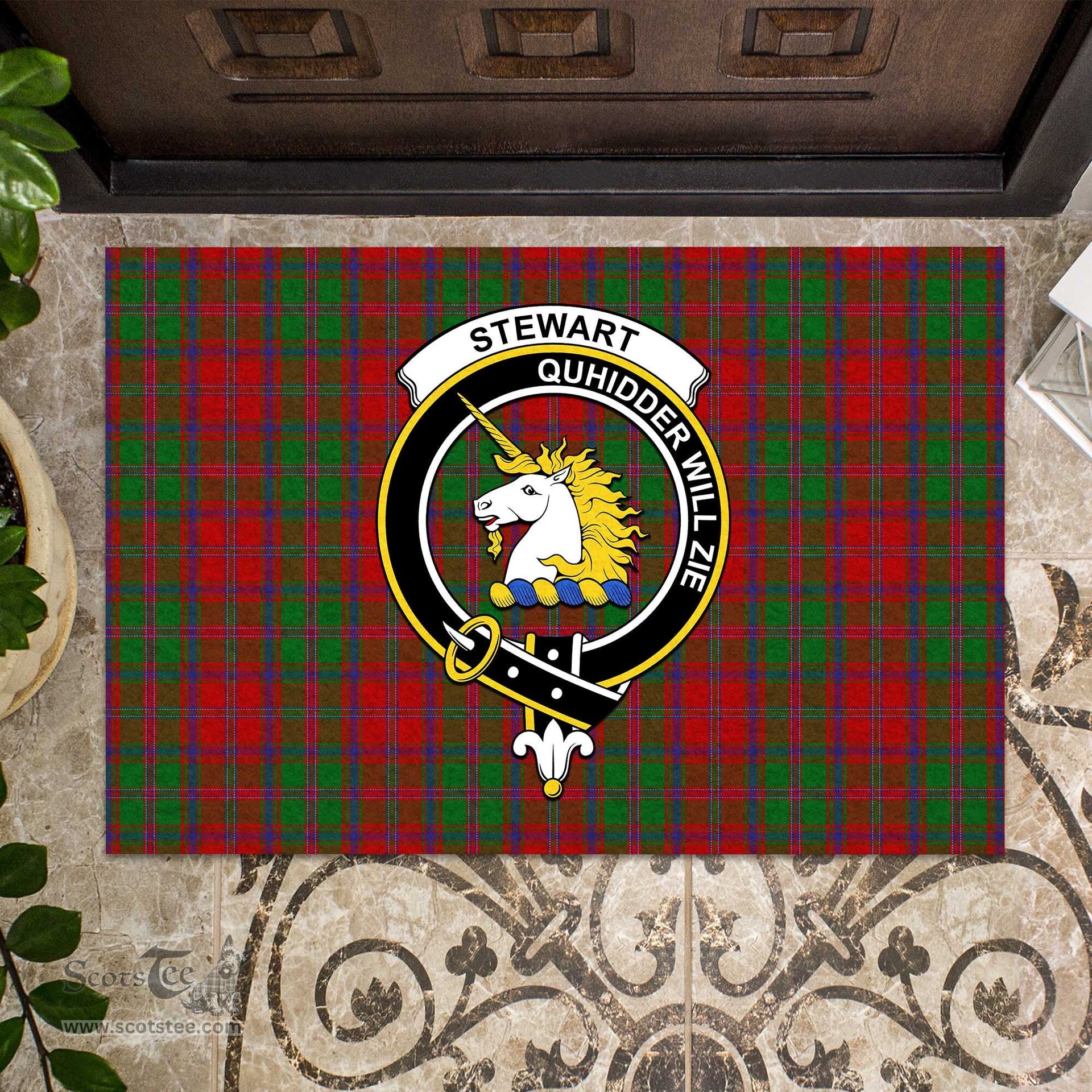 ScotsTee Shop Scottish Stewart of Appin Clan Tartan Doormat Rubber Welcome Mat