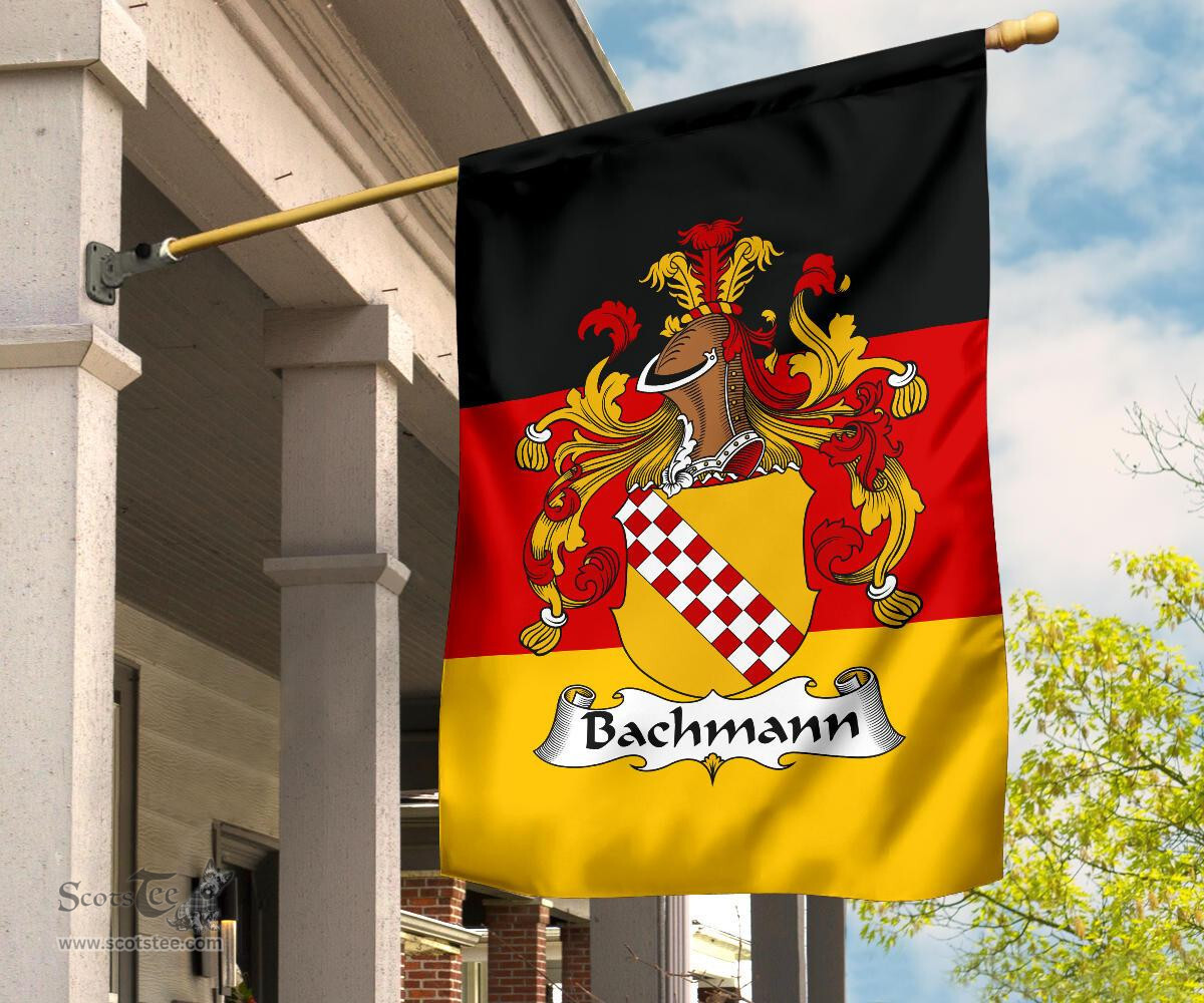 ScotsTee Shop Germans Bachmann Coat of Arms on Germany Flag Garden Flag/ House Flag