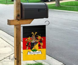 ScotsTee Shop Germans Hirschmann Coat of Arms on Germany Flag Garden Flag/ House Flag