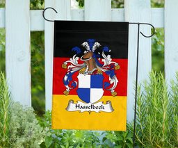 ScotsTee Shop Germans Hasselbeck Coat of Arms on Germany Flag Garden Flag/ House Flag