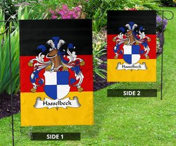 ScotsTee Shop Germans Hasselbeck Coat of Arms on Germany Flag Garden Flag/ House Flag