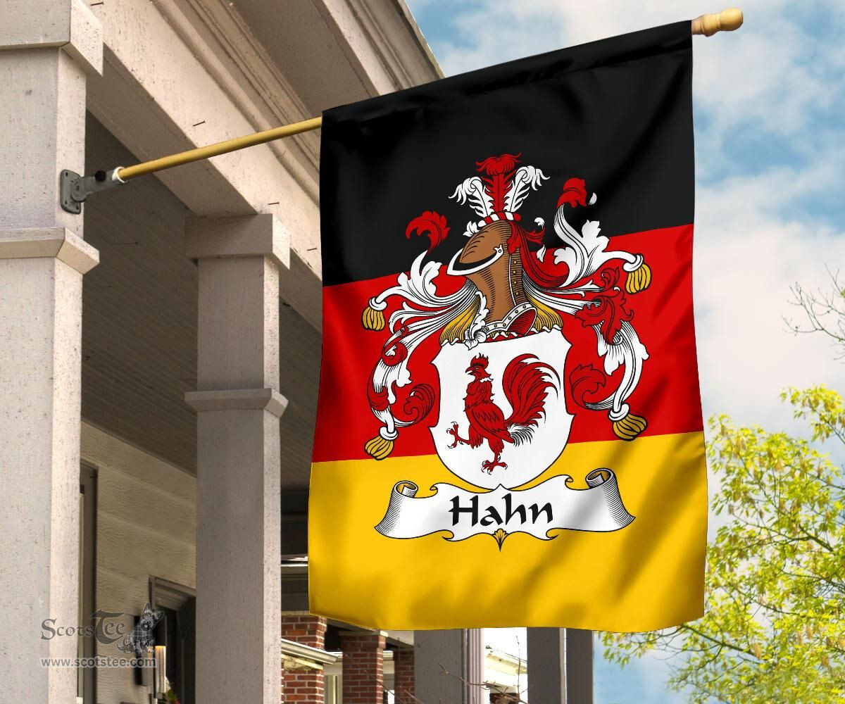 ScotsTee Shop Germans Hahn Coat of Arms on Germany Flag Garden Flag/ House Flag