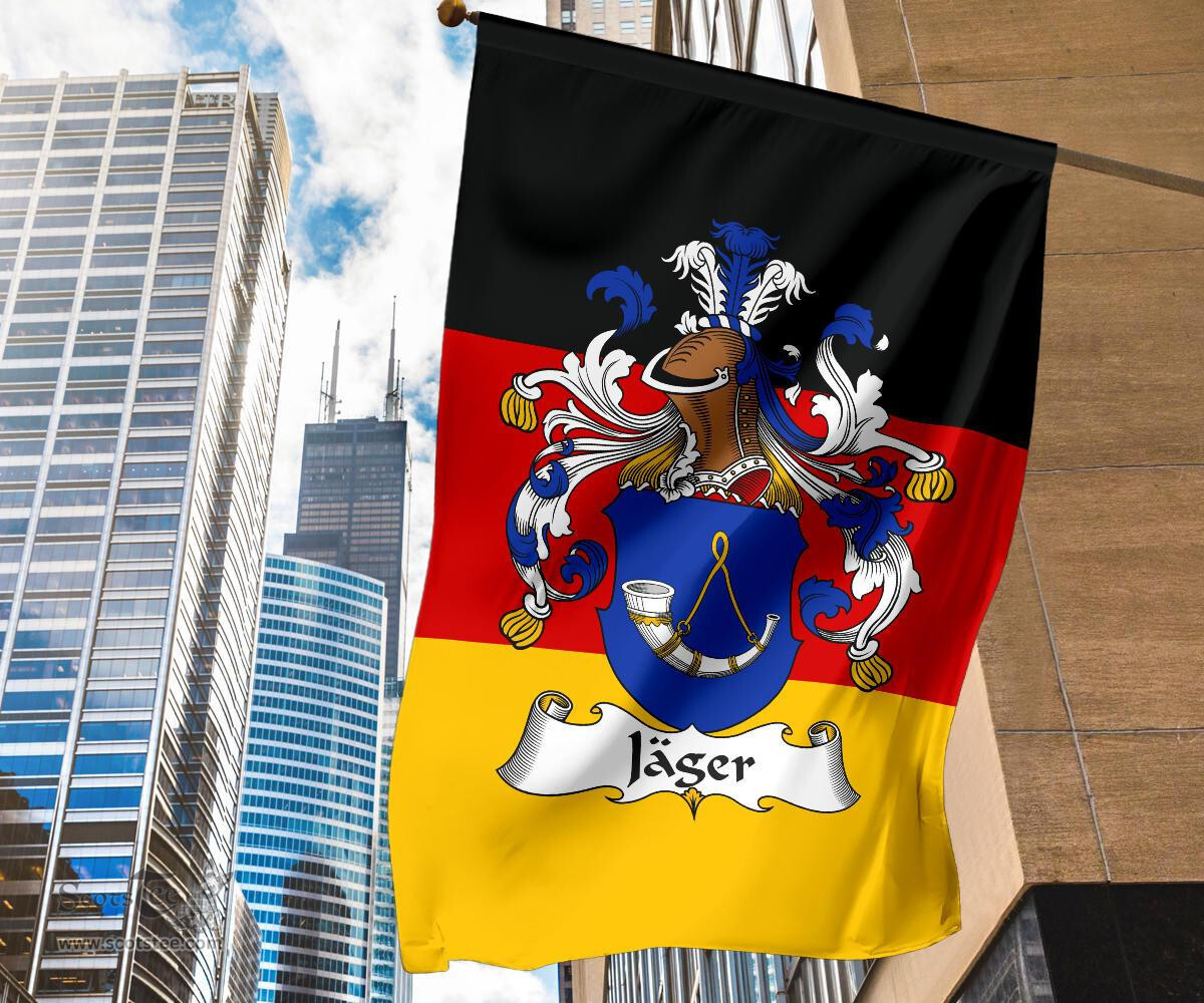 ScotsTee Shop Germans Jager Coat of Arms on Germany Flag Garden Flag/ House Flag