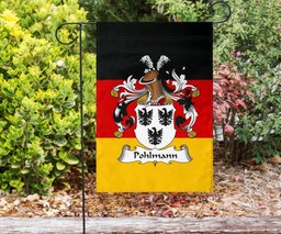 ScotsTee Shop Germans Pohlmann Coat of Arms on Germany Flag Garden Flag/ House Flag
