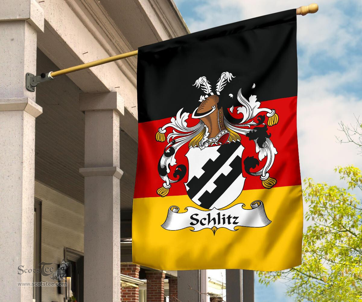 ScotsTee Shop Germans Schlitz Coat of Arms on Germany Flag Garden Flag/ House Flag