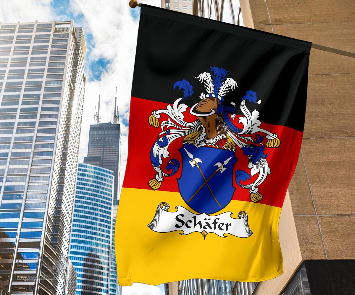 ScotsTee Shop Germans Schafer Coat of Arms on Germany Flag Garden Flag/ House Flag