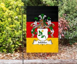 ScotsTee Shop Germans Muhler Coat of Arms on Germany Flag Garden Flag/ House Flag