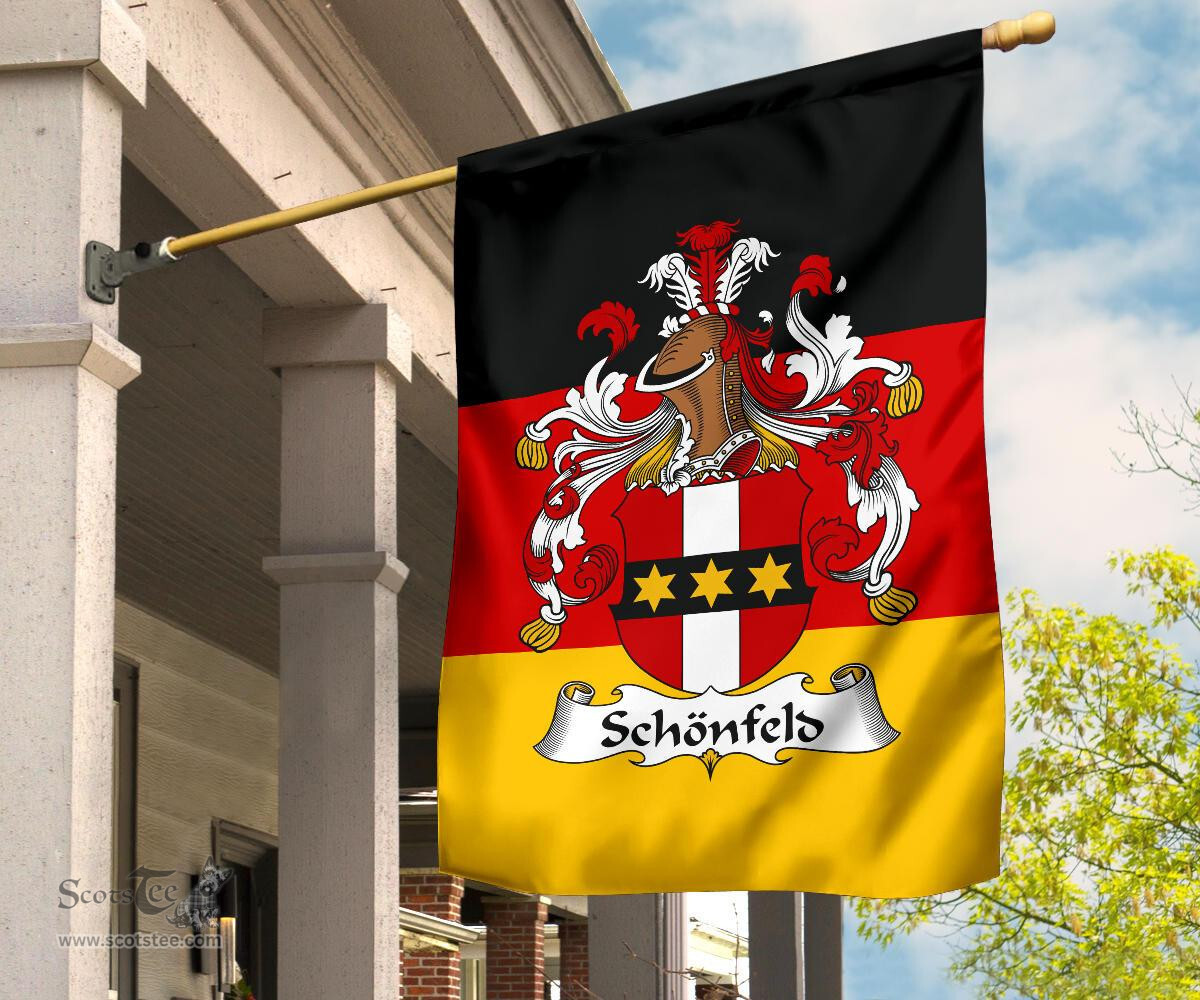ScotsTee Shop Germans Schonfeld Coat of Arms on Germany Flag Garden Flag/ House Flag