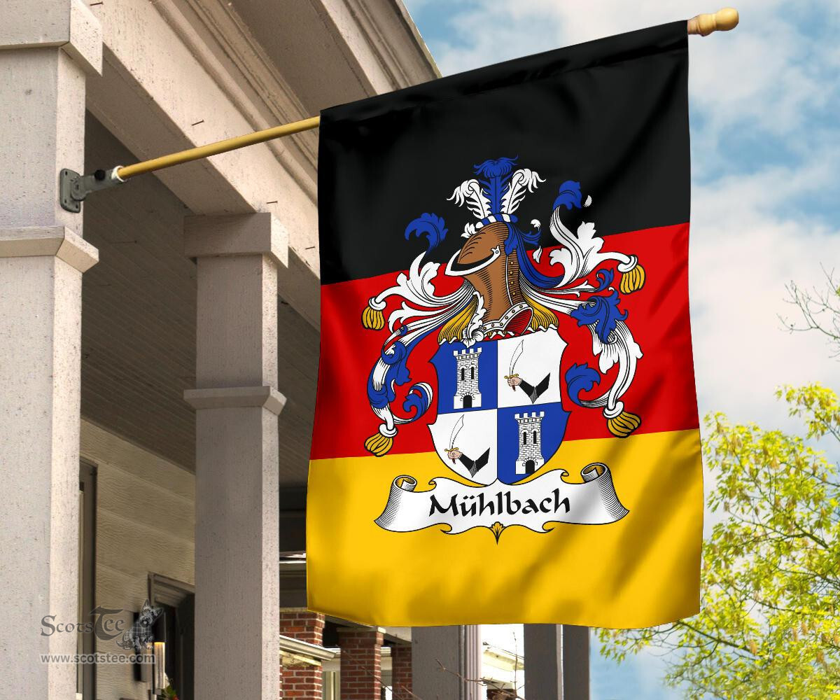 ScotsTee Shop Germans Muhlbach Coat of Arms on Germany Flag Garden Flag/ House Flag