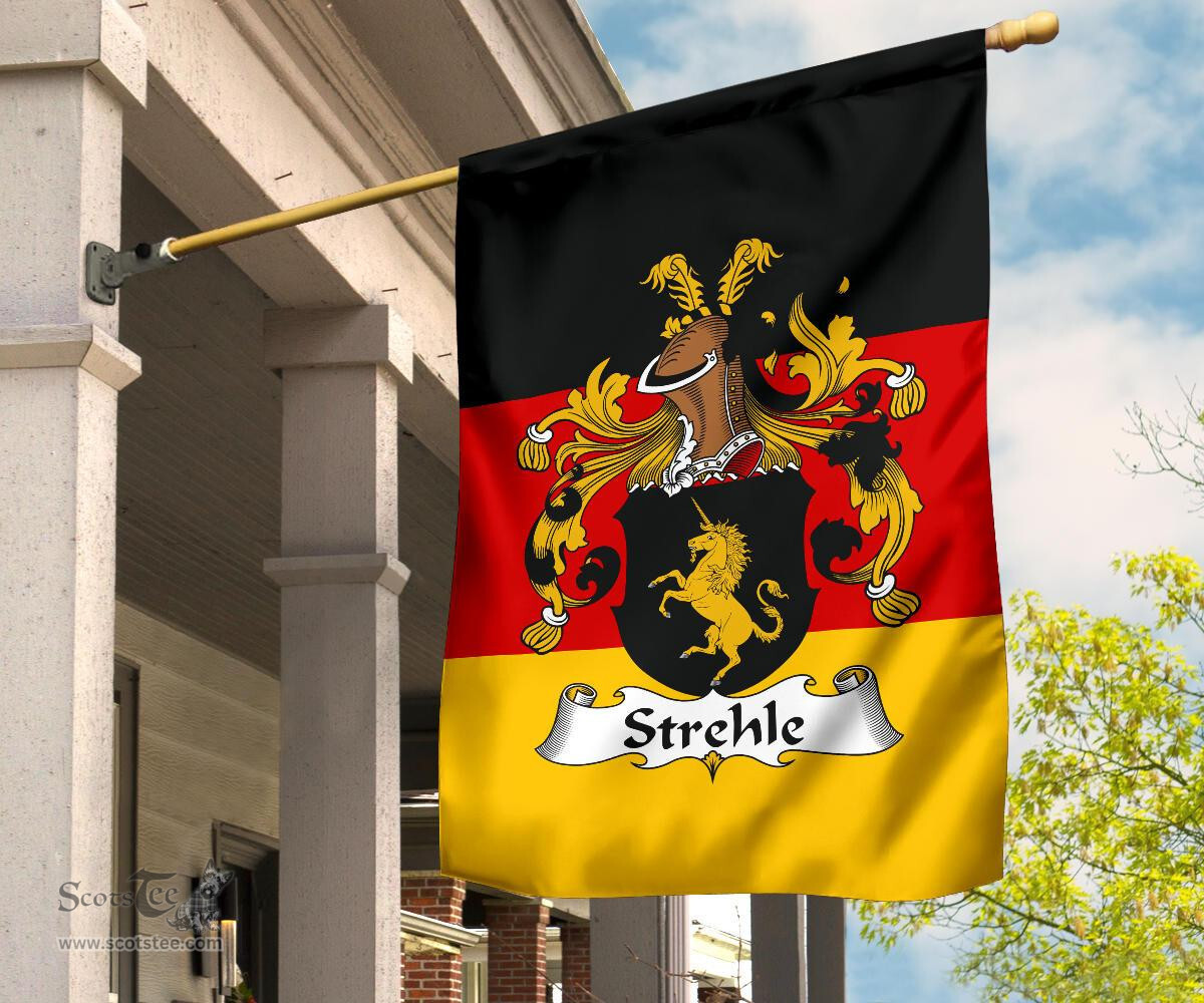 ScotsTee Shop Germans Strehle Coat of Arms on Germany Flag Garden Flag/ House Flag