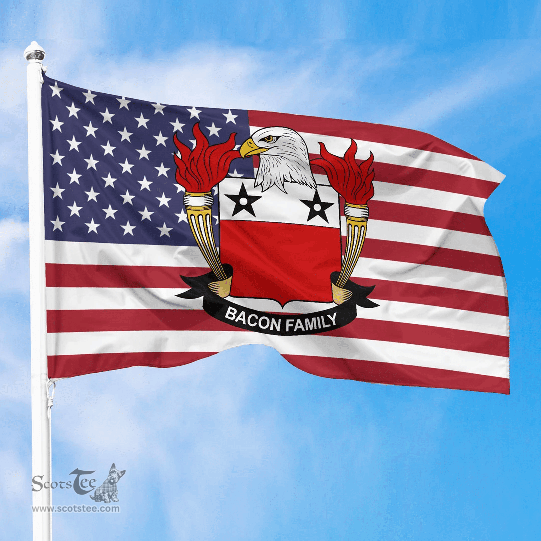 ScotsTee Shop American Bacon Coat of Arms on American Flag U.S. Flag