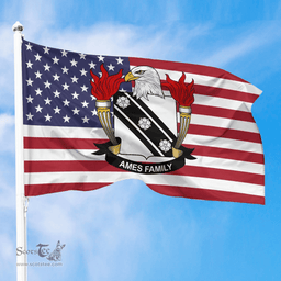 ScotsTee Shop American Ames Coat of Arms on American Flag U.S. Flag