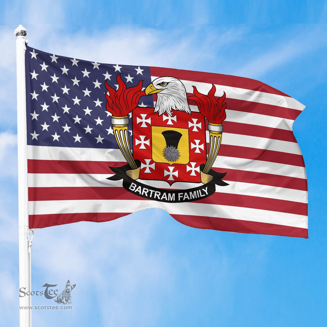 ScotsTee Shop American Bartram Coat of Arms on American Flag U.S. Flag