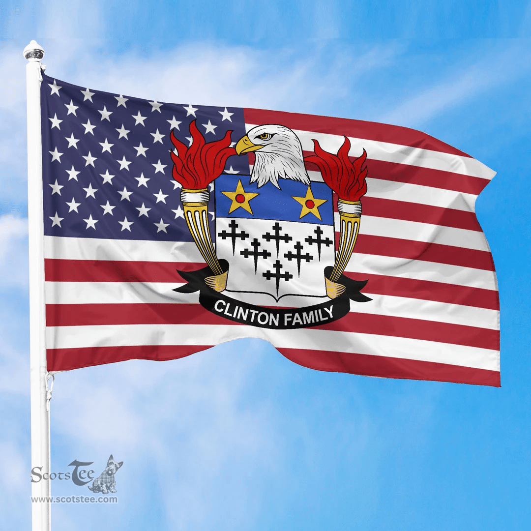 ScotsTee Shop American Clinton Coat of Arms on American Flag U.S. Flag