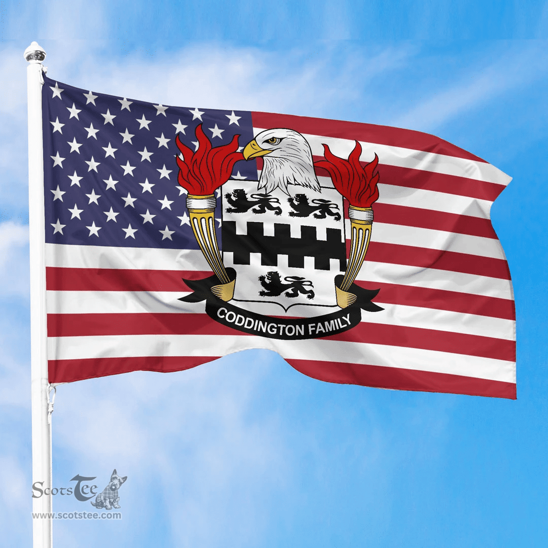 ScotsTee Shop American Coddington Coat of Arms on American Flag U.S. Flag