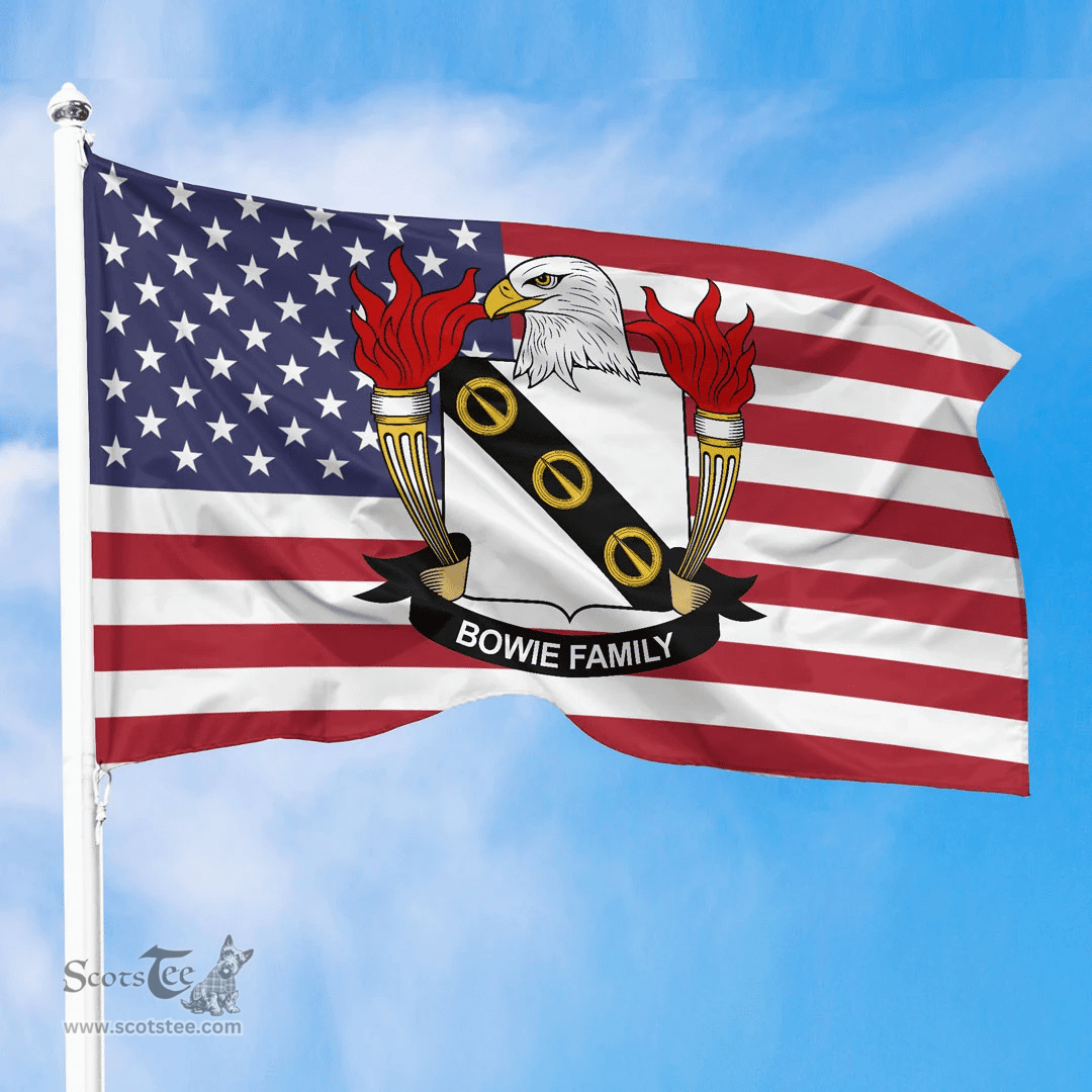 ScotsTee Shop American Bowie Coat of Arms on American Flag U.S. Flag