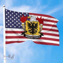 ScotsTee Shop American Bodfish Coat of Arms on American Flag U.S. Flag