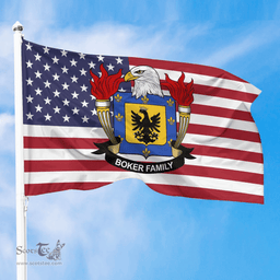 ScotsTee Shop American Boker Coat of Arms on American Flag U.S. Flag
