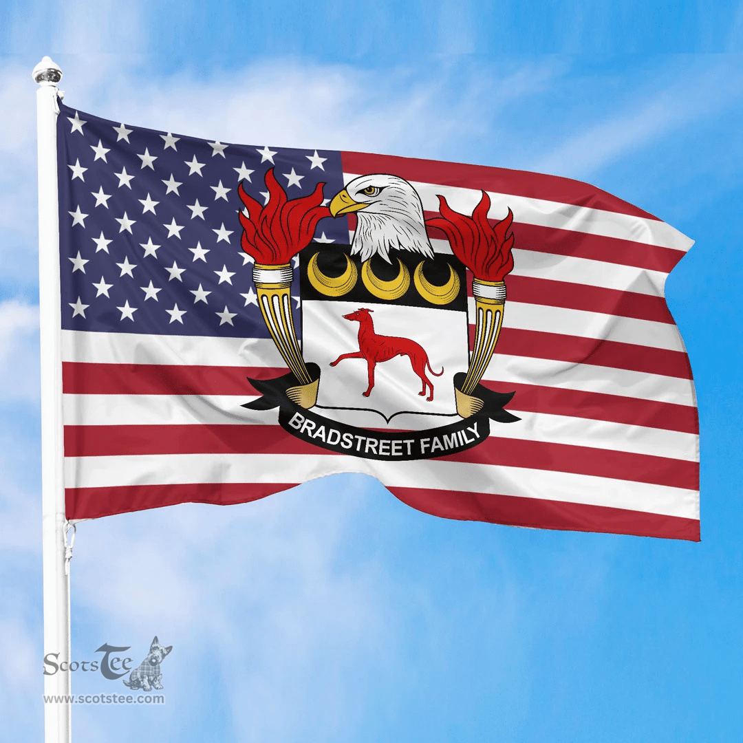 ScotsTee Shop American Bradstreet Coat of Arms on American Flag U.S. Flag