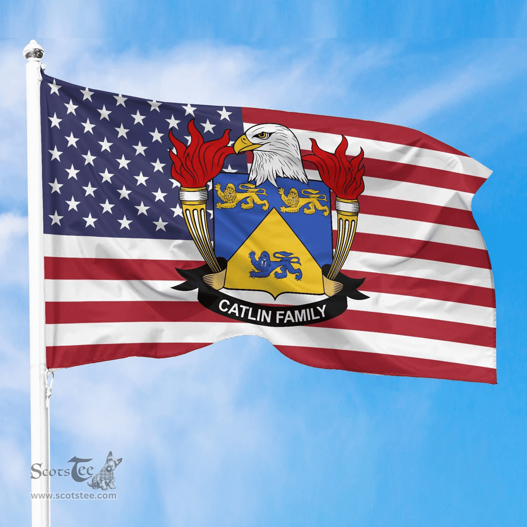 ScotsTee Shop American Catlin Coat of Arms on American Flag U.S. Flag