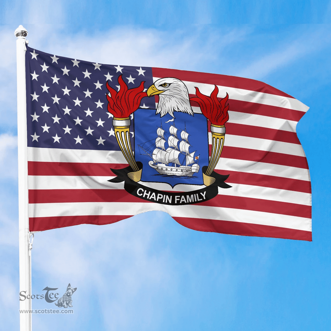 ScotsTee Shop American Chapin Coat of Arms on American Flag U.S. Flag