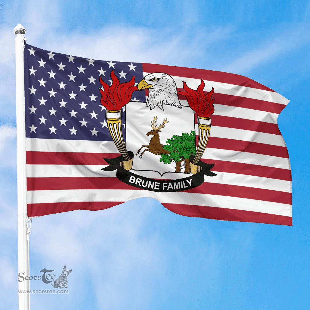 ScotsTee Shop American Brune Coat of Arms on American Flag U.S. Flag