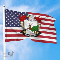 ScotsTee Shop American Brune Coat of Arms on American Flag U.S. Flag