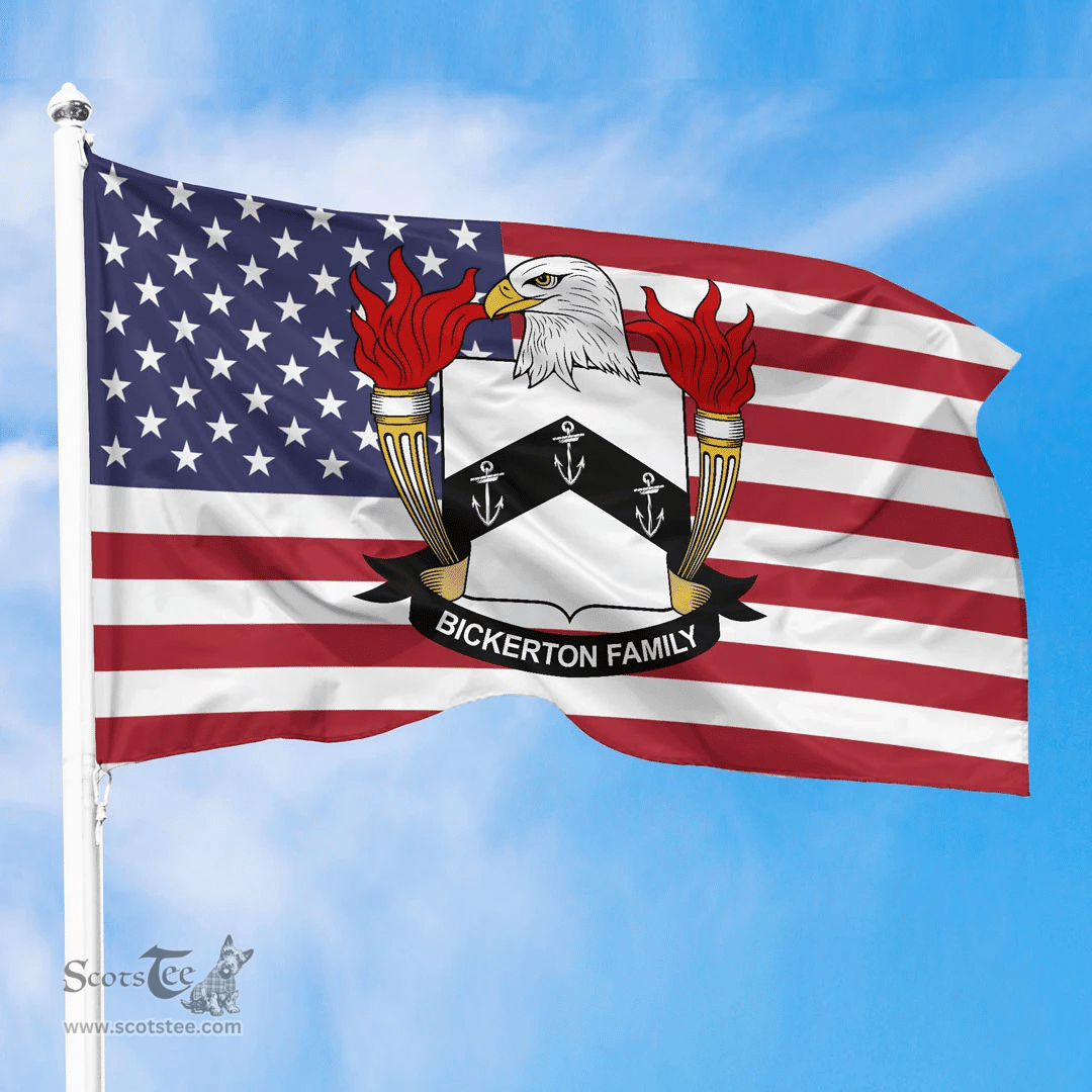ScotsTee Shop American Bickerton Coat of Arms on American Flag U.S. Flag