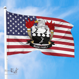 ScotsTee Shop American Bude Coat of Arms on American Flag U.S. Flag