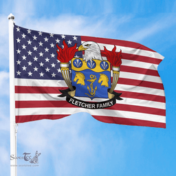 ScotsTee Shop American Fletcher Coat of Arms on American Flag U.S. Flag