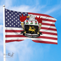 ScotsTee Shop American Flower Coat of Arms on American Flag U.S. Flag