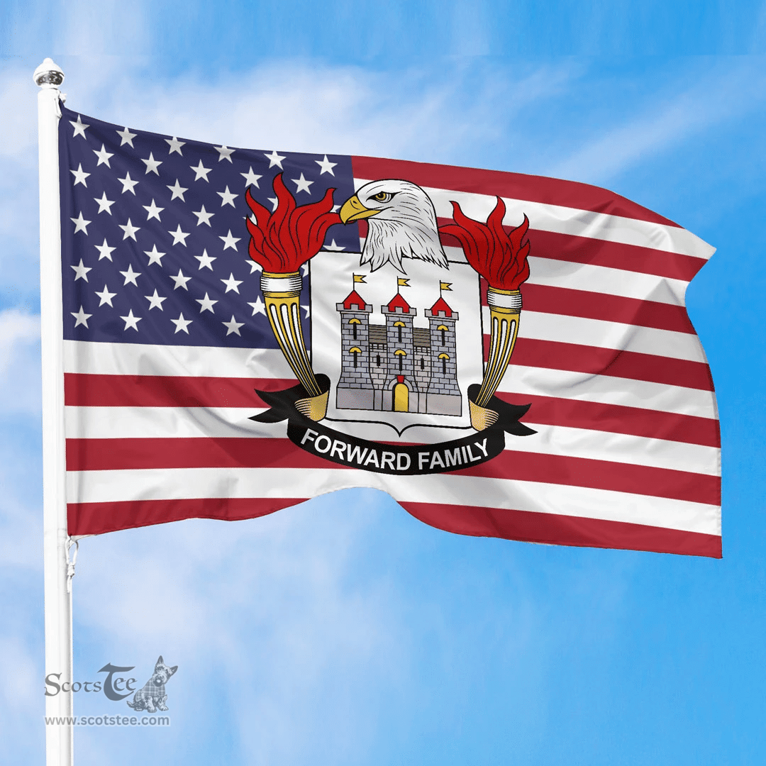 ScotsTee Shop American Forward Coat of Arms on American Flag U.S. Flag