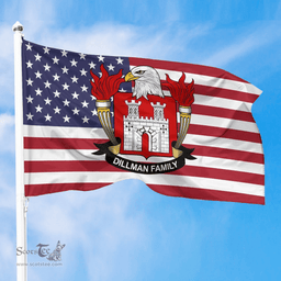 ScotsTee Shop American Dillman Coat of Arms on American Flag U.S. Flag