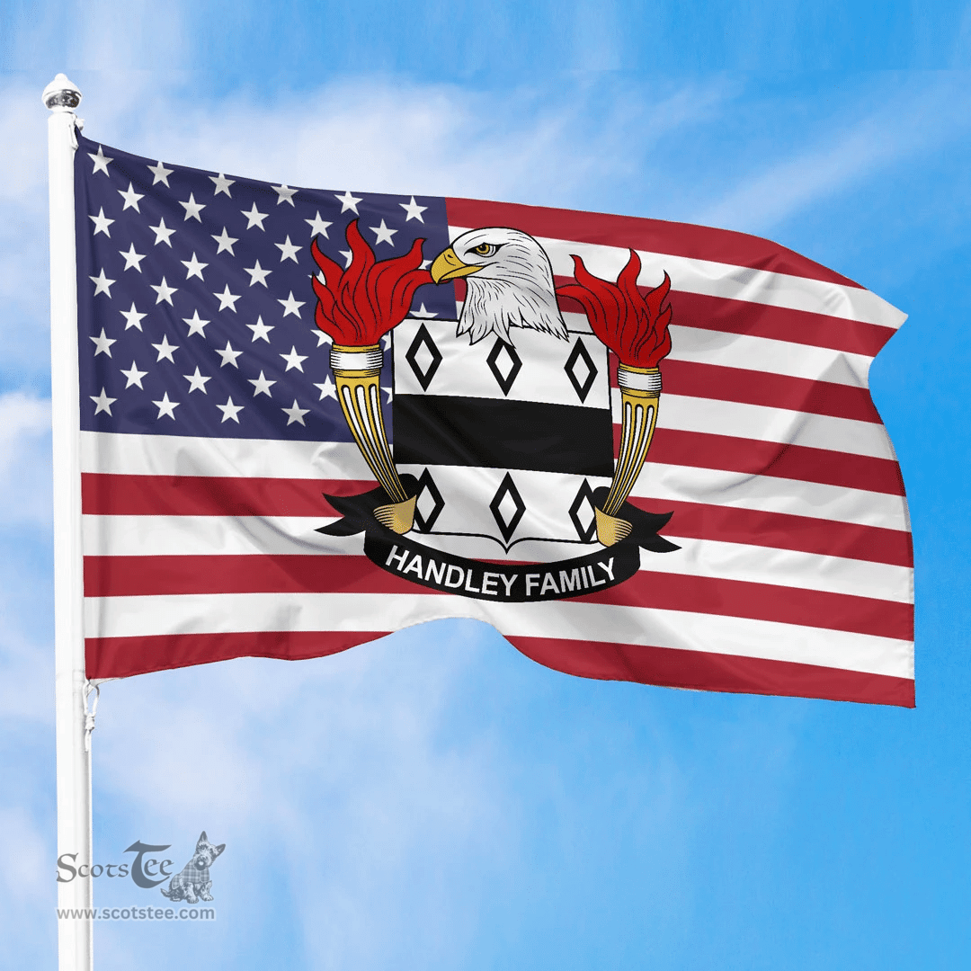 ScotsTee Shop American Handley Coat of Arms on American Flag U.S. Flag