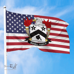 ScotsTee Shop American Duvall Coat of Arms on American Flag U.S. Flag