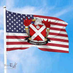 ScotsTee Shop American Currey Coat of Arms on American Flag U.S. Flag