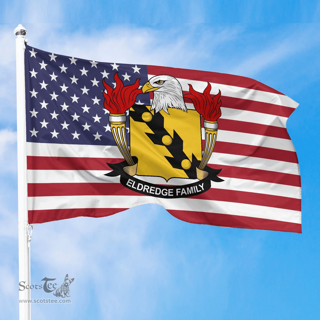ScotsTee Shop American Eldredge Coat of Arms on American Flag U.S. Flag