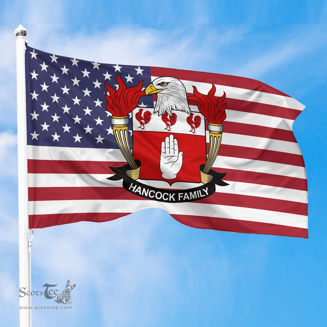 ScotsTee Shop American Hancock Coat of Arms on American Flag U.S. Flag