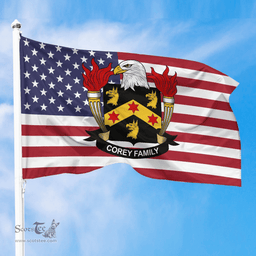 ScotsTee Shop American Corey Coat of Arms on American Flag U.S. Flag