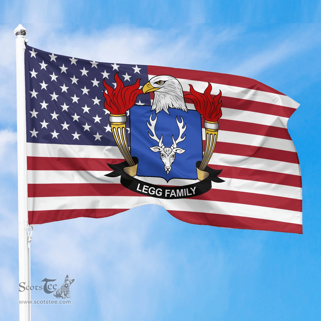 ScotsTee Shop American Legg Coat of Arms on American Flag U.S. Flag