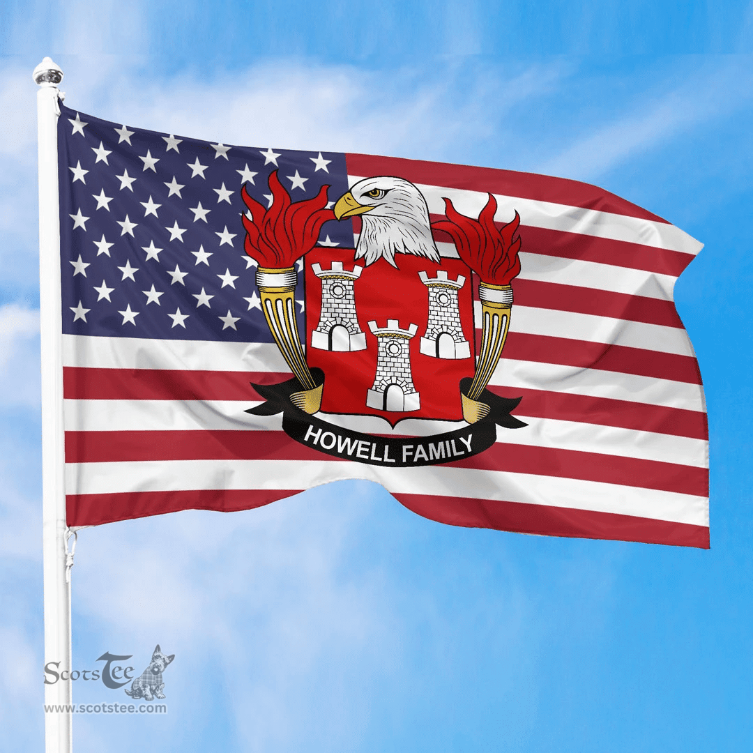 ScotsTee Shop American Howell Coat of Arms on American Flag U.S. Flag