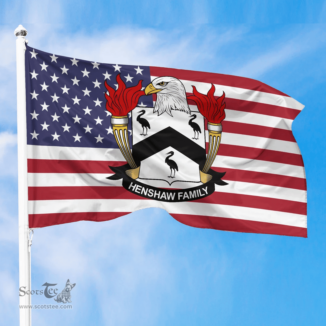 ScotsTee Shop American Henshaw Coat of Arms on American Flag U.S. Flag