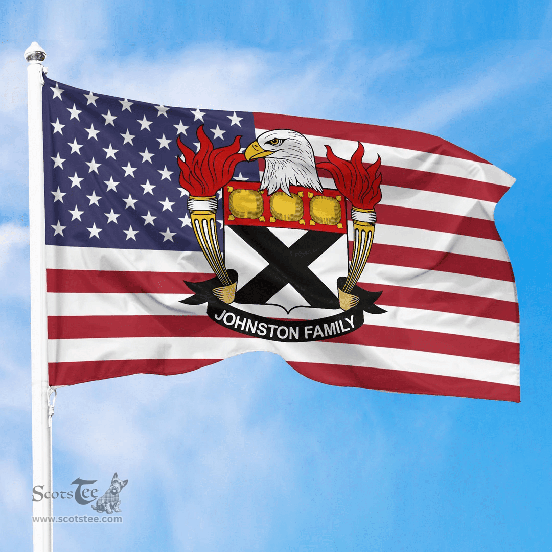 ScotsTee Shop American Johnston Coat of Arms on American Flag U.S. Flag