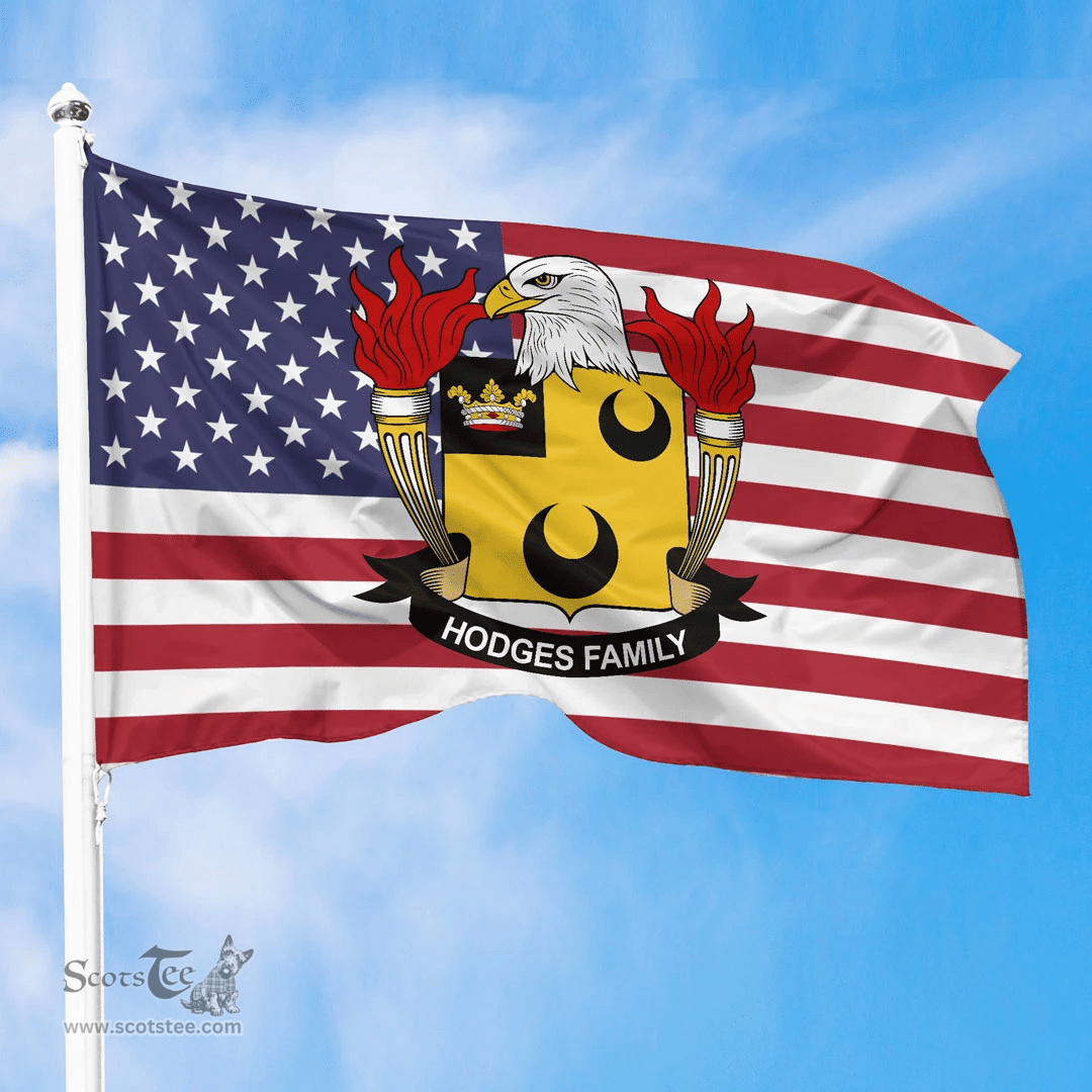 ScotsTee Shop American Hodges Coat of Arms on American Flag U.S. Flag