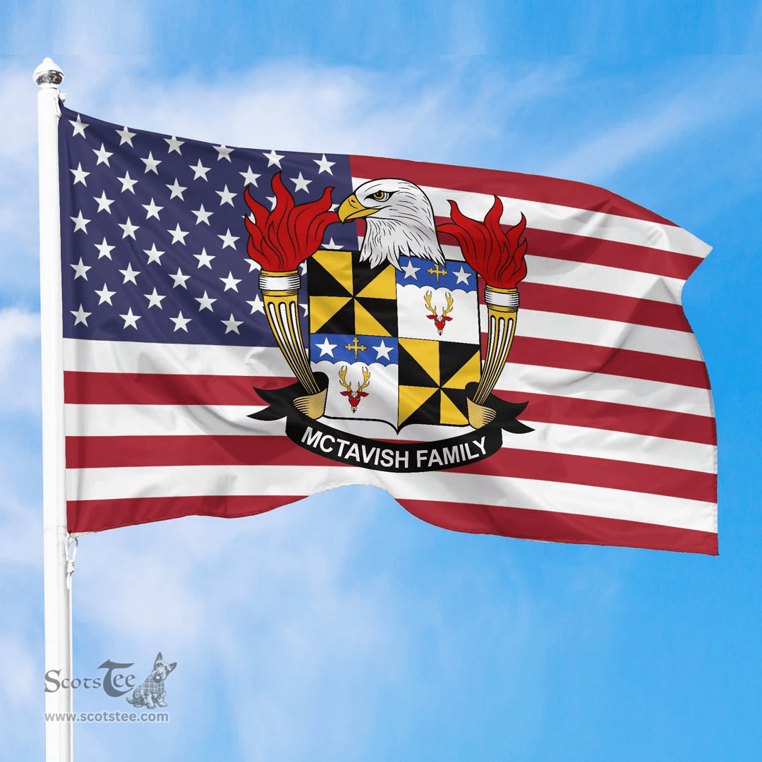 ScotsTee Shop American McTavish Coat of Arms on American Flag U.S. Flag