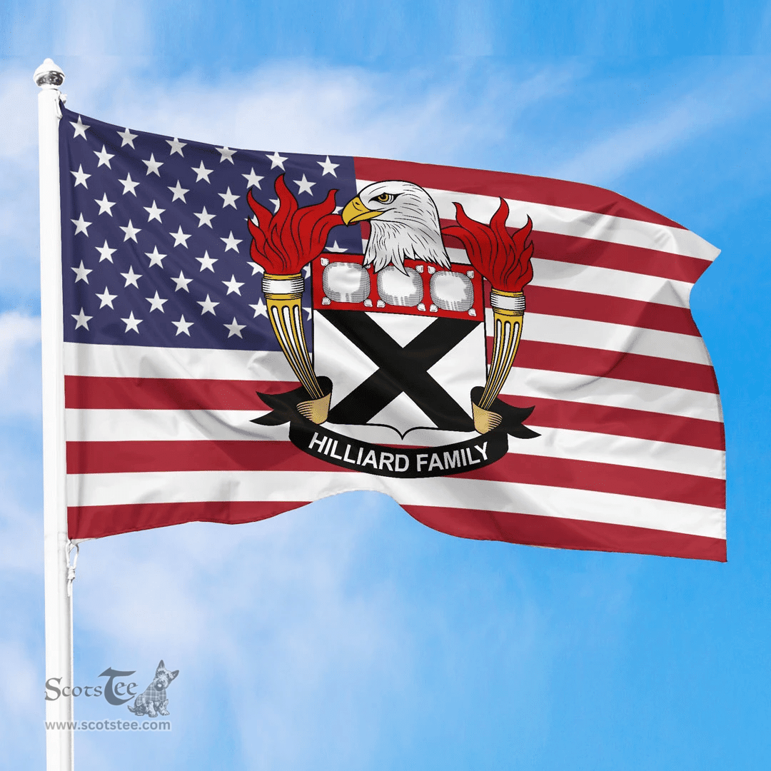 ScotsTee Shop American Hilliard Coat of Arms on American Flag U.S. Flag