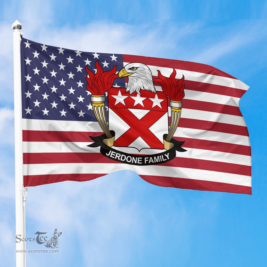 ScotsTee Shop American Jerdone Coat of Arms on American Flag U.S. Flag
